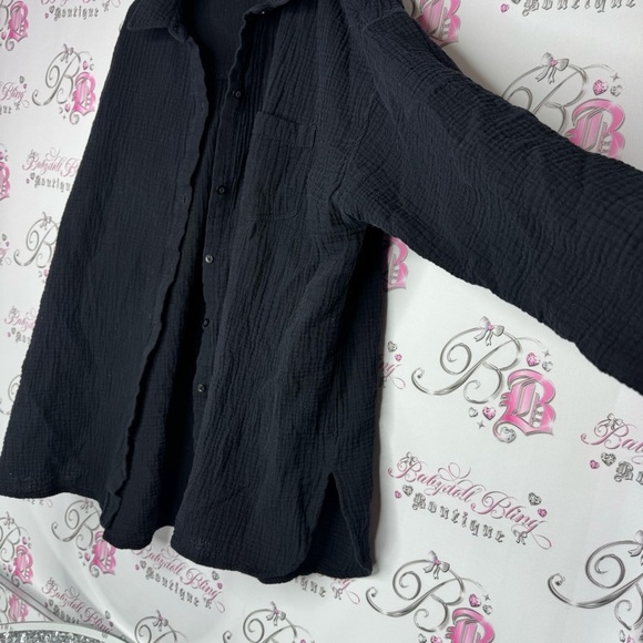 Rachel Roy Button down long sleeve polo black soft beachy flowy comfy xxl - Picture 2 of 9